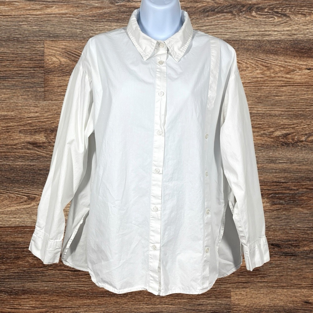 Ghospell Cotton Poplin Button‎ Up Shirt Womens M White Relaxed Fit Side Slits